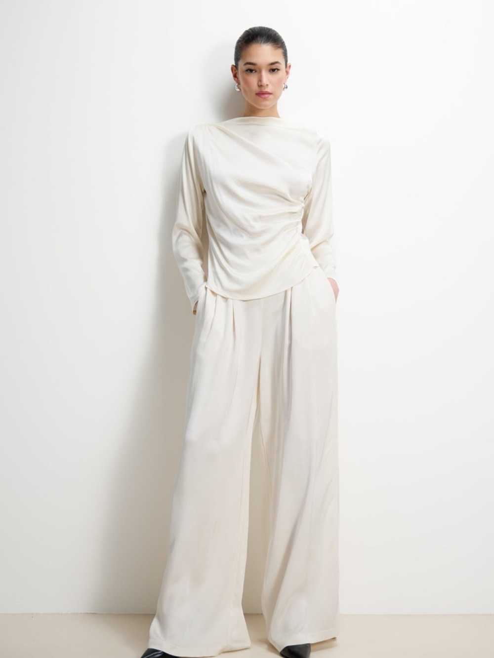 Jaki London Claudia Cream pin stripe Wide-Leg viscose Italy